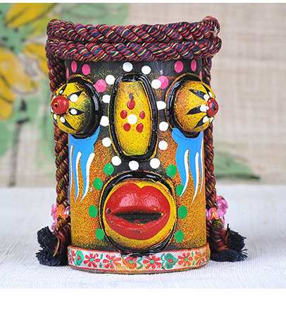 Ethnic Wind Handicraft Dongba Featured Swallowed Face Spectrum Colored Hand-painted Pen Holder Creative Handmade Ornament Swing-Taobao