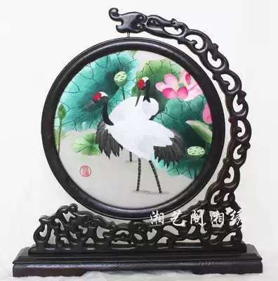 Hunan embroidery double-sided embroidery He Shou Songhe living room decoration painting Study Office ornaments birthday gifts Hunan characteristics