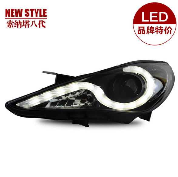 秀山 专用于索纳塔八代 LED光条大灯 双光透镜 索八改装大灯总成