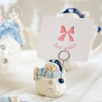 Christmas crafts ceramic ornaments home decoration storage clip photo holder business card holder note snowman note clip
