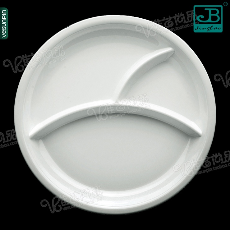 Garbo melamine tableware white plate canteen divided fast food plate steak plate imitation porcelain rice plate three grid D143