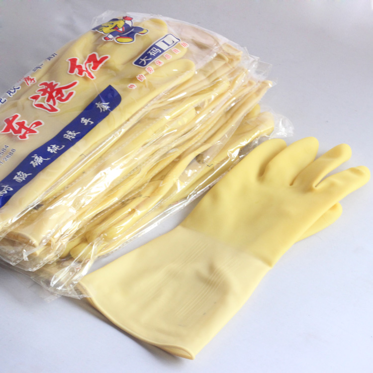 Donggang red palm thickening rubber gloves Pure rubber bull thickening industrial gloves rubber gloves household gloves