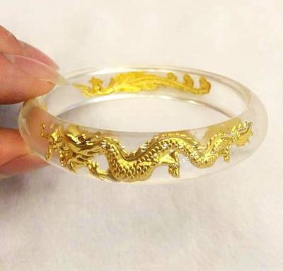 Crystal inlaid gold dragon and phoenix play pearl gold bracelet