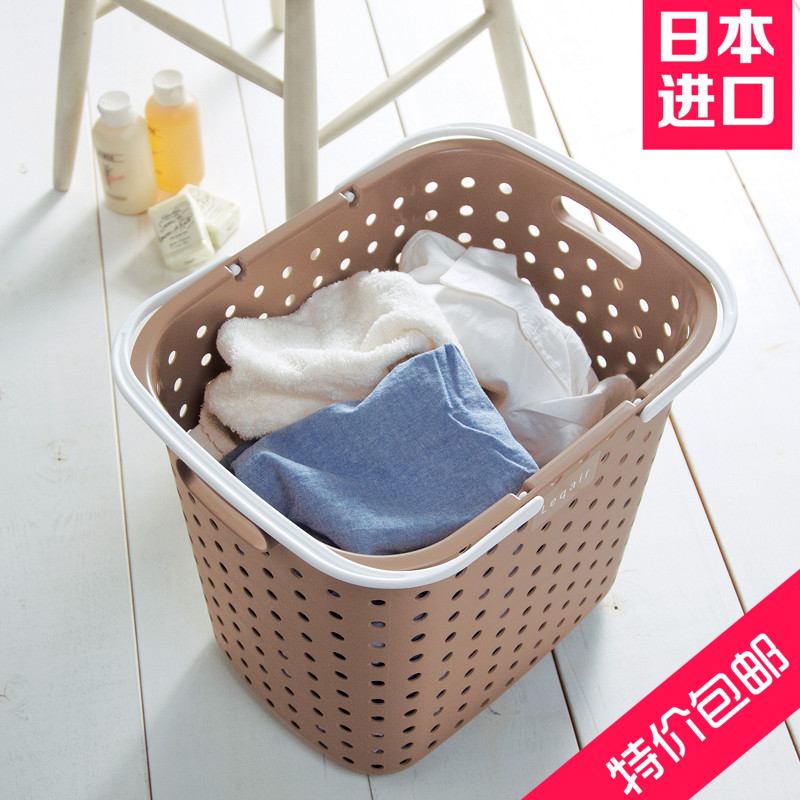 日本进口塑料脏衣篮衣服收纳筐洗衣篮大号污衣篓多层滑轮特价包邮