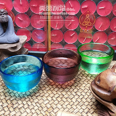 Декоративная чаша 磨砂精油碟玻璃 泰国茶碗 精油碗供水碗供水杯供佛杯大号三色