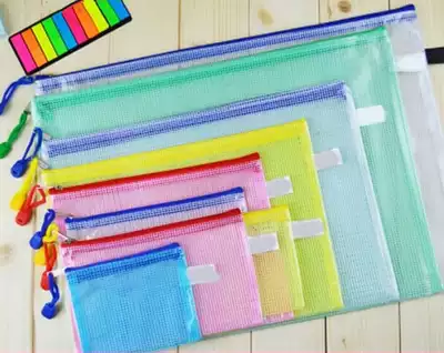 A4 file bag mesh bag mesh zipper bag ticket box bag PVC grid bag color file bag Office