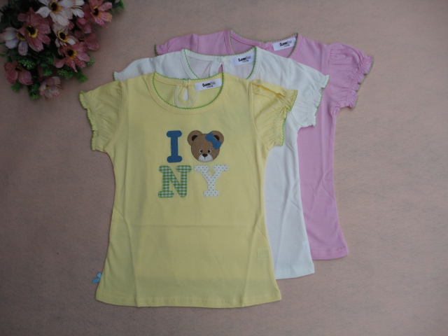Girls summer new Korean version of Joker children's cotton T-shirt bear short sleeve T-shirt 0 15 X1113