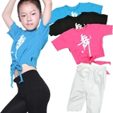 Детская гимнастическая спортивная одежда, ремень, танцующие штаны, комплект, короткий рукав, в обтяжку