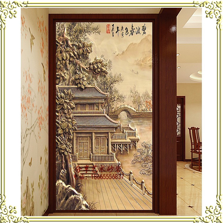 Sand rock round sculpture Sand rock Chinese relief landscape painting Hotel living room decoration Hotel decoration background wall
