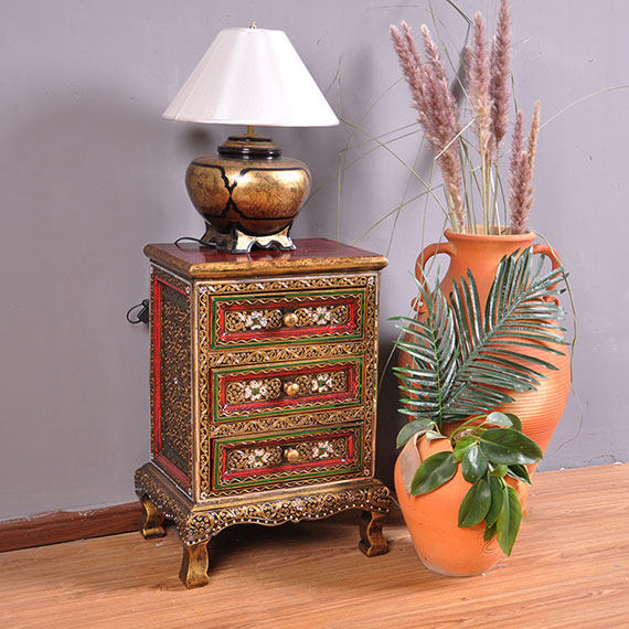 Thailand imports exquisite handicraft solid wood glass storage cabinet Thai style decoration room bedside table