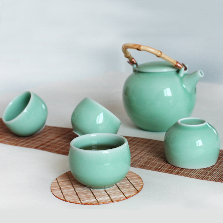 Oujiang longquan celadon tea set household of Chinese style ceramic girder teapot tea kettle cup gift set gift boxes