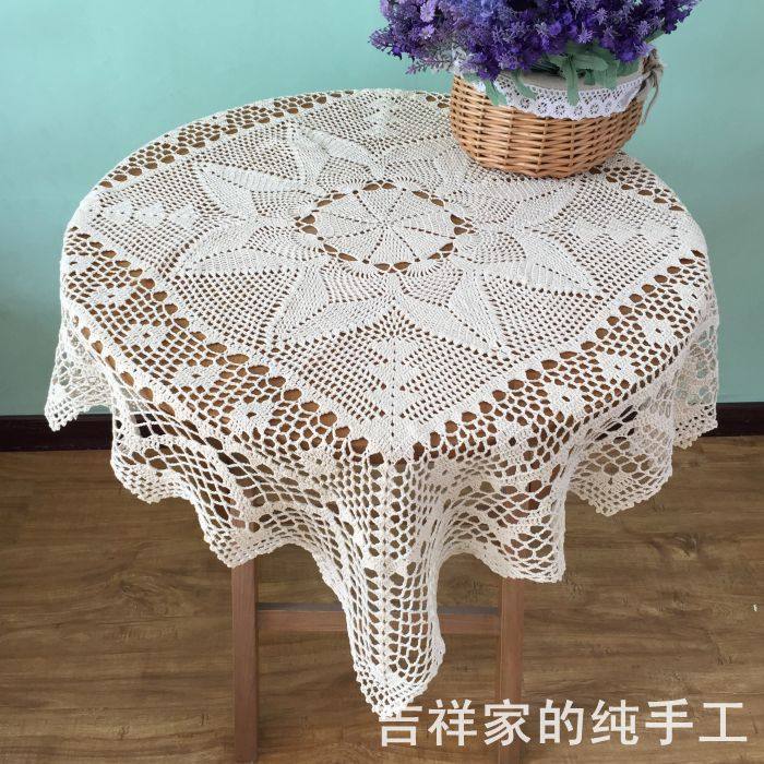 Foreign Trade Handmade Hook Flower Table Cloth Pure Cotton Woven Hollowed-out Retro Decorated Universal cover towel shooting props 90cm meters