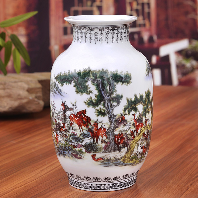 Jingdezhen ceramics powder enamel best deer figure vase of modern home decoration crafts are sitting room housewarming gift