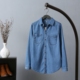 Áo sơ mi denim ngắn nữ tay dài 2018 xuân hè mới Hàn Quốc phiên bản áo sơ mi denim mỏng áo sơ mi kẻ nữ Mùa xuân