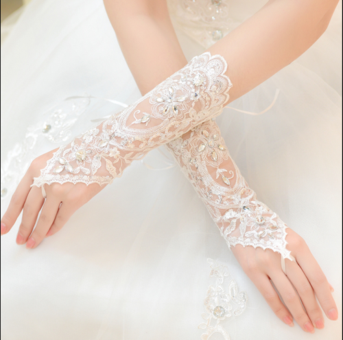 New Simple Lace Mid-Length Wedding Gloves Bridal Wedding Photo Accessories Hook Wedding Gloves