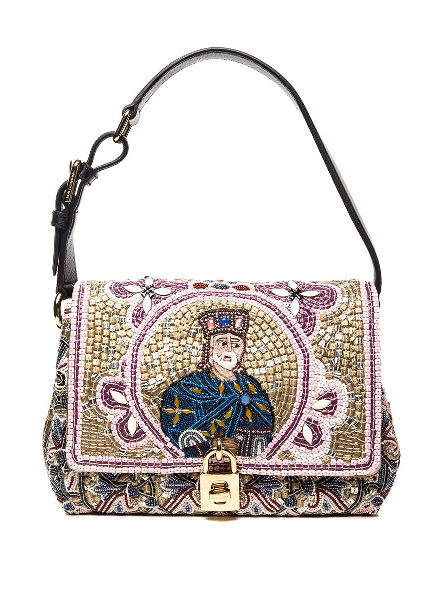 Dolce&Gabbana 彩色编织法老人像金属旋扣翻盖肩包