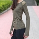 Làm đẹp khi tôi đi chơi thể thao Lưới làm đẹp trở lại khâu tay áo dài thể thao mùa thu tốc độ khô tập thể dục ngọn yoga chạy bộ áo thun áo thun lining Áo phông thể thao