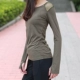 Làm đẹp khi tôi đi chơi thể thao Lưới làm đẹp trở lại khâu tay áo dài thể thao mùa thu tốc độ khô tập thể dục ngọn yoga chạy bộ áo thun