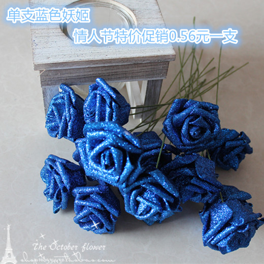 6cm with Rod gold powder rose single blue monster fake flower simulation flower Valentine's Day special flower
