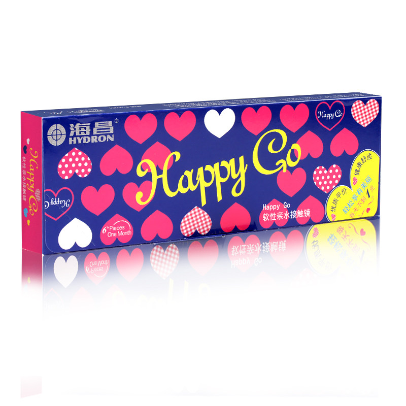 海昌Happy Go隐形近视眼镜 买2送护理液镜盒 月抛6片装超薄包邮