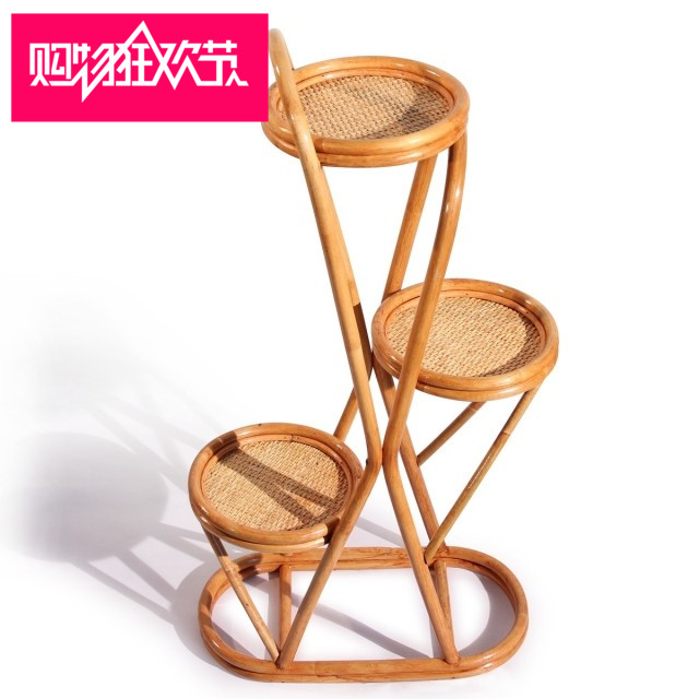 Flower rack rattan balcony floor rack living room single multi-layer indoor decoration craft gift decoration rattan wood flower rack three layers