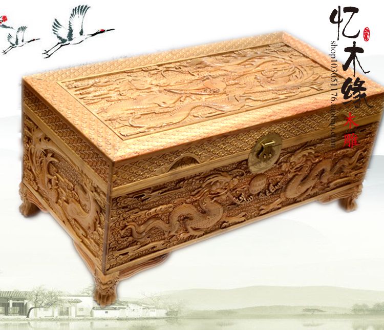 Finely Carved Incense wooden case Wooden Imitation Antique Solid Wood Double Dragon Clothes Box Wedding box Dowry Box GIFT BOX PAINTING AND CALLIGRAPHY COLLECTION BOX