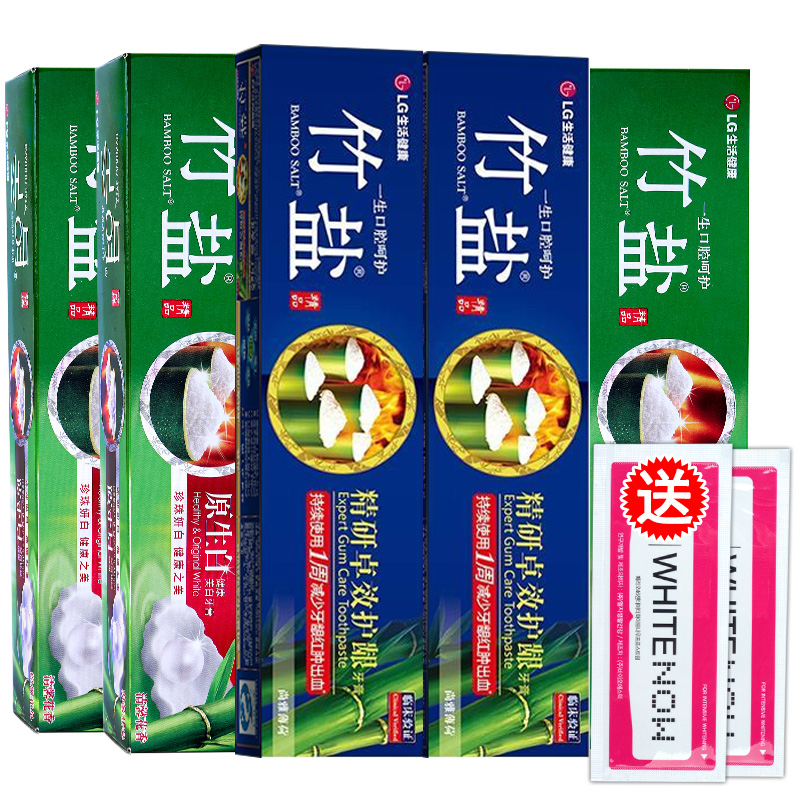 LG竹盐精研卓效牙膏105g*2+原生白牙膏105g*3减少牙龈出血