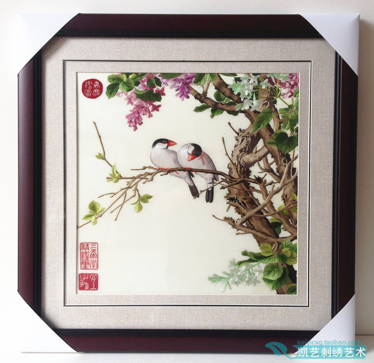 Su embroidery finished living room painting Hand embroidery flower swallow bedroom hanging painting Lang Shining flower and bird painting Study hanging painting