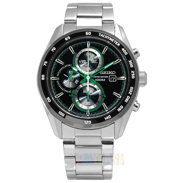SEIKO Criteria太阳能三环计时不锈钢腕表 绿x黑 PayEasy官网直邮