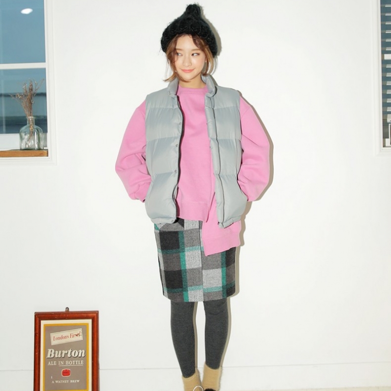 韩国stylenanda官方正品 时尚款方格纹H字铅笔裙-灰色