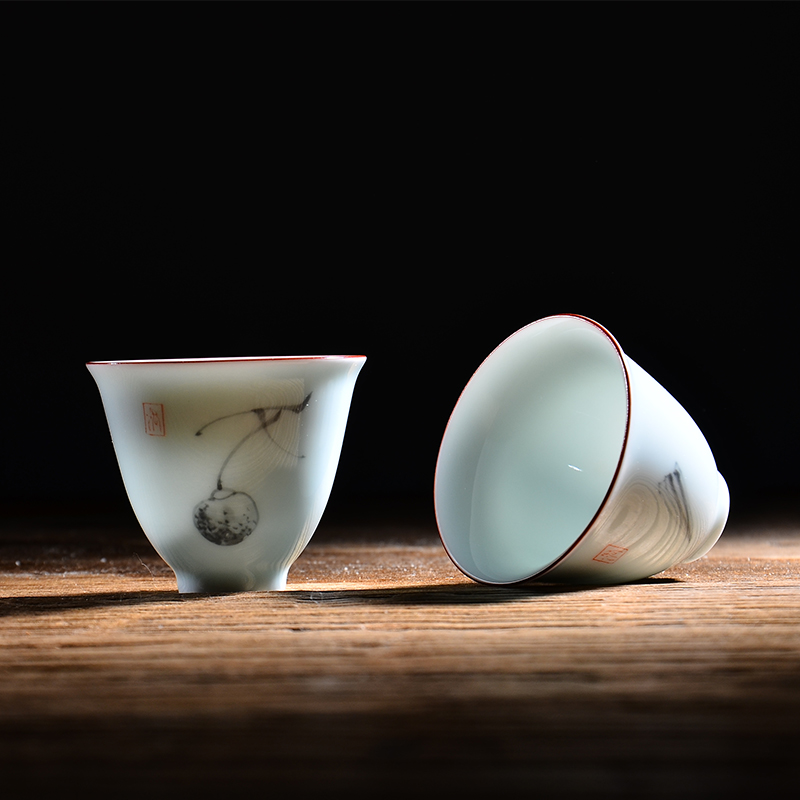 Public remit jingdezhen hand - made ceramic sample tea cup kung fu small personal master cup flora single cup tea cups