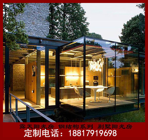 Steel structure greenhouse Laminated tempered glass top terrace greenhouse Villa greenhouse design custom