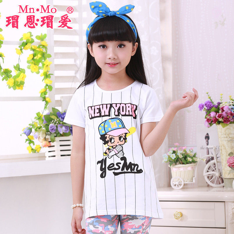 瑁恩瑁爱2016新款夏装女中大童圆领短袖T恤 儿童上衣女孩学生t恤