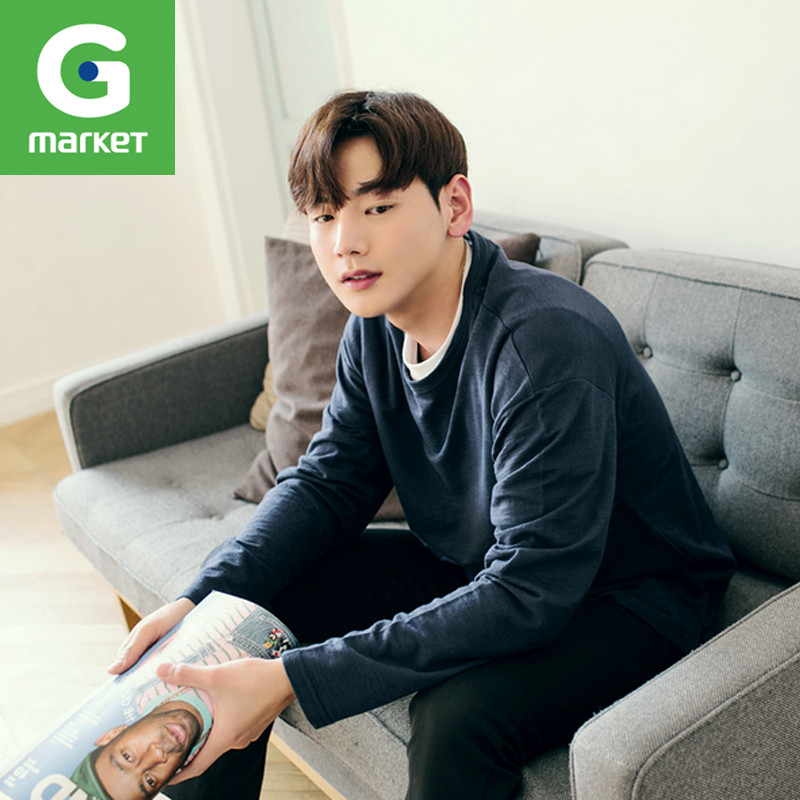 韩国新品 男装[JOGUNSHOP]韩版宽松休闲圆领纯色简约长袖T恤