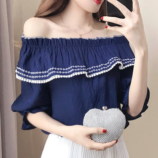 White Off-Shoulder Top for Women, Cotton and Linen, Short-Sleeved, Slim-Fitting, Sexy, Slimming, Sweet, Ethereal, Elegant Women's Clothing