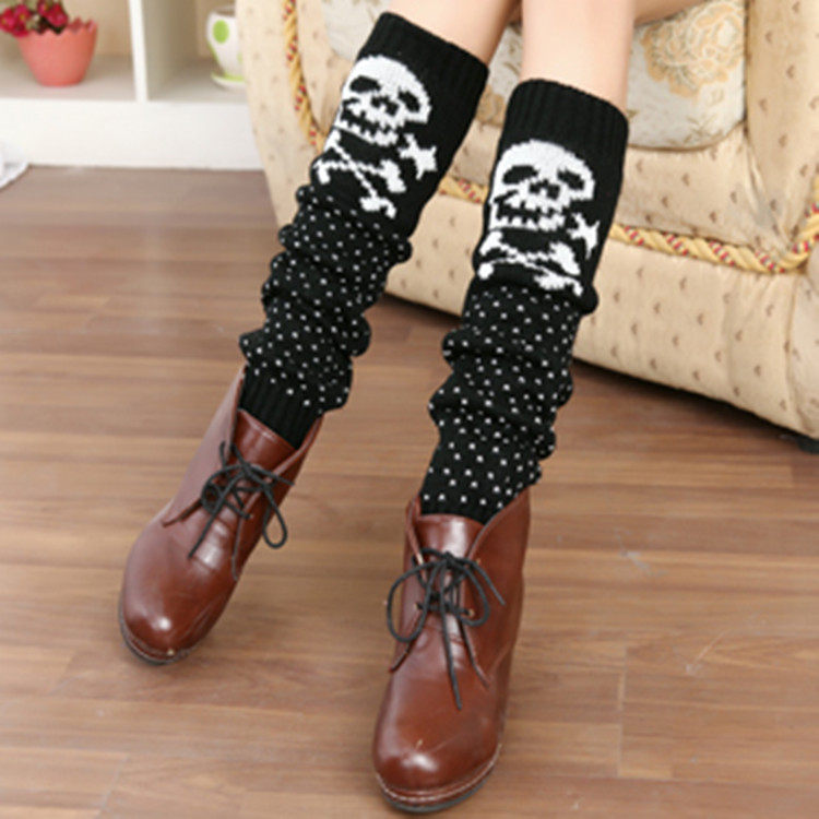 Korean version of cute bubble socks wool socks female cartoon skull warm socks plus long legs cover feet boot cover