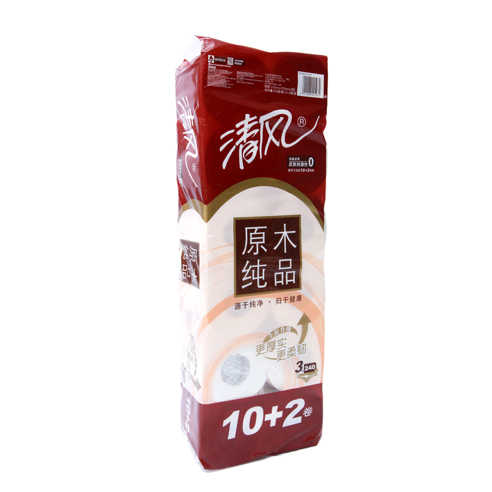 【天猫超市】清风 原木纯品3层240段*12卷卷筒卫生纸巾