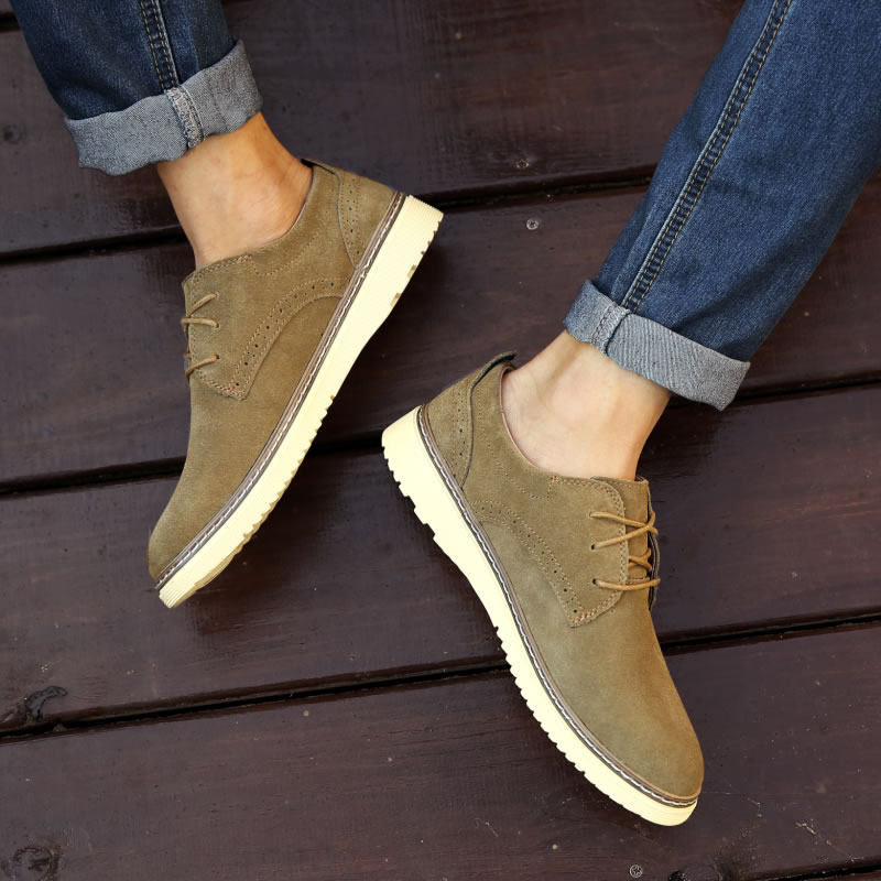 Luo Yuxi leather men's casual shoes board shoes anti-suede leather casual shoes British lace-up logging shoes men's shoes tide
