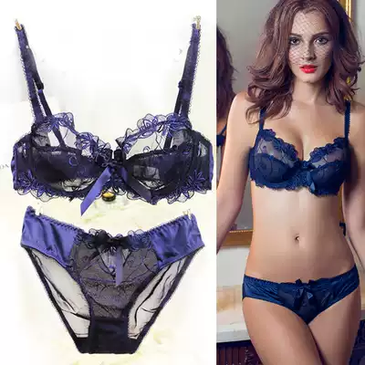 European and American large size thin sexy bra ultra-thin transparent ladies underwear set breathable temptation lace underwear set