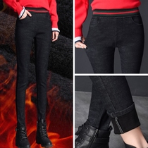 2020 plus velvet jeans women winter leggings outside wear elastic waist pencil pants high waist slim trousers women thick