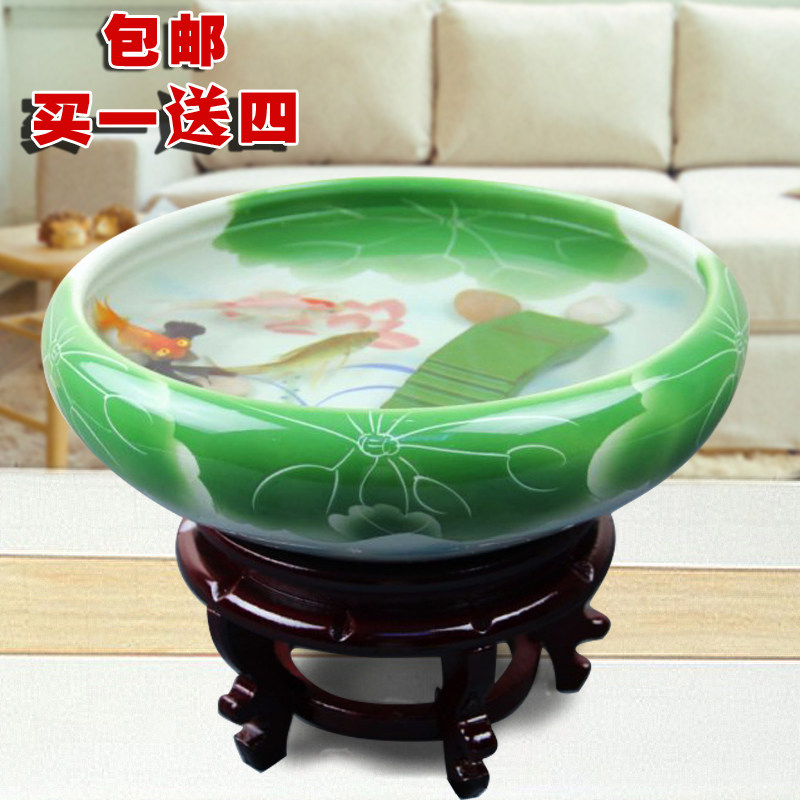 Buy one get 4 Jingdezhen ceramic fish turtle jar pen wash bowl lotus aquarium home decoration ornaments