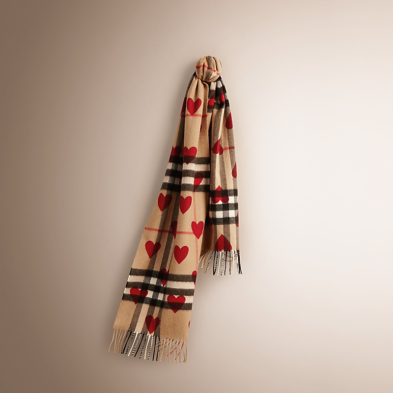 Burberry博柏利 心形图案经典格纹羊绒围巾 39937501