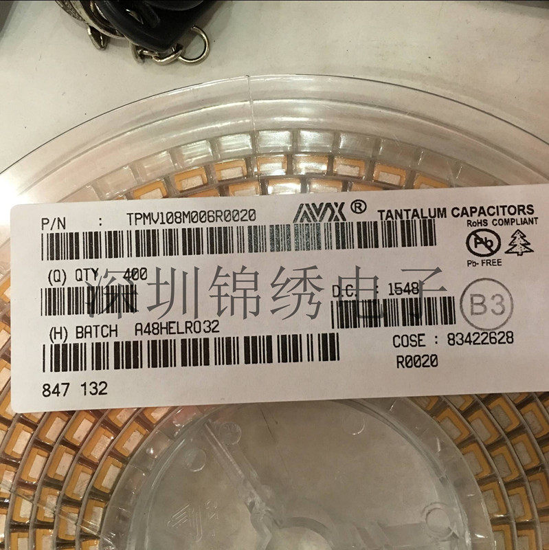Tantalum capacitive AVX TAJV108K010R 10V 1000UF 108A 2924 V Type 10%