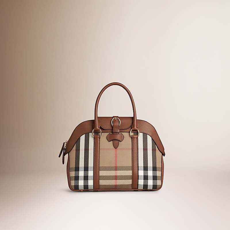 BURBERRY/博柏利中号 House 格纹拼皮革保龄球包 40124971
