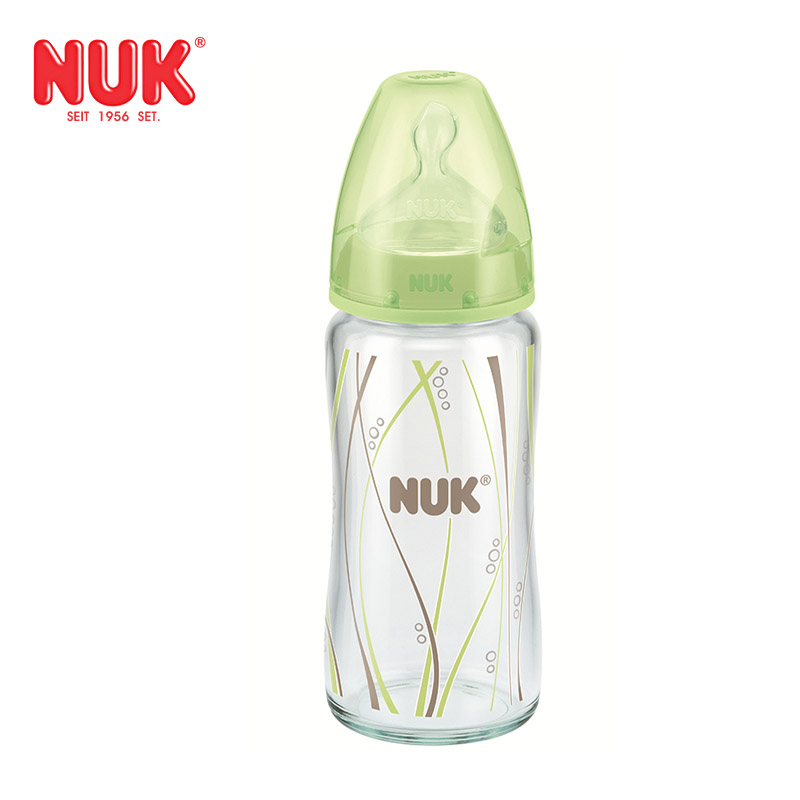 德国nuk宽口玻璃奶瓶耐高温标口彩色奶瓶240ml120ml硅胶乳胶奶嘴