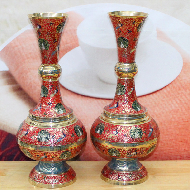 Indian traditional handicrafts imported copper carved bottle 18-inch poly bottle gift YT424 factory direct sales