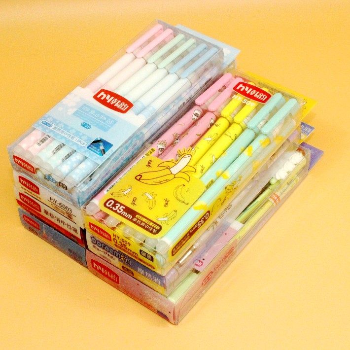 Han Yun Mo heat elimination ink pen student black and blue solid color candy cartoon full needle tube erasable gel pen Mo easy to wipe