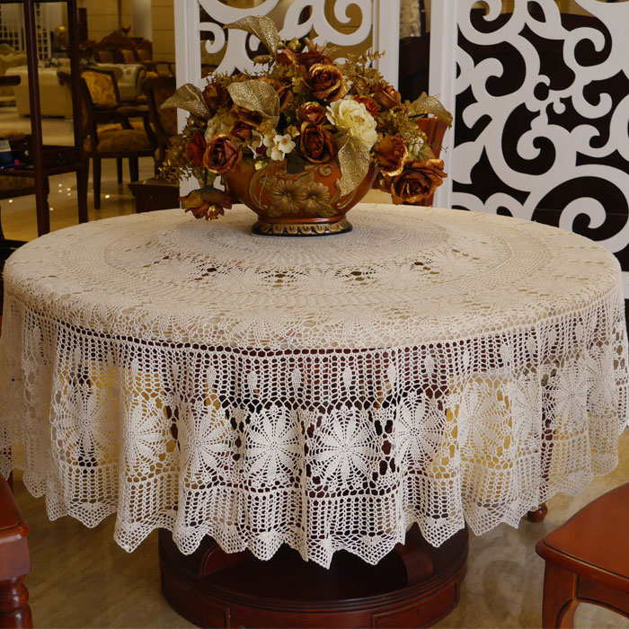 I love my home pure hand crochet hook flower cotton lace hollow woven table cloth tablecloth white beige