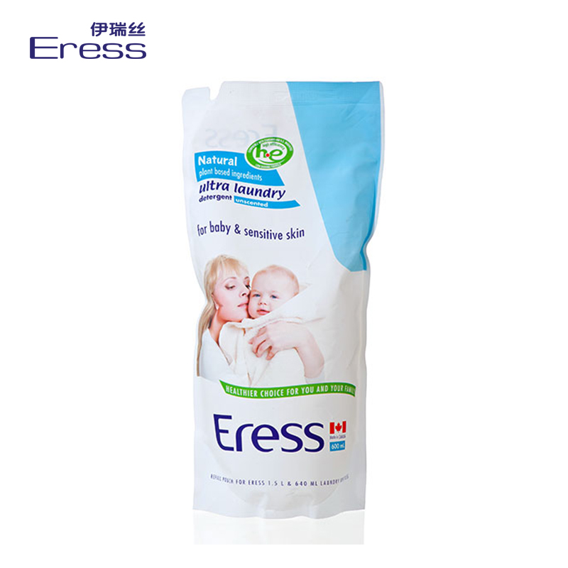 乐友加拿大进口婴儿洗衣液浓缩型衣物清洗剂无味型补充装600ml袋