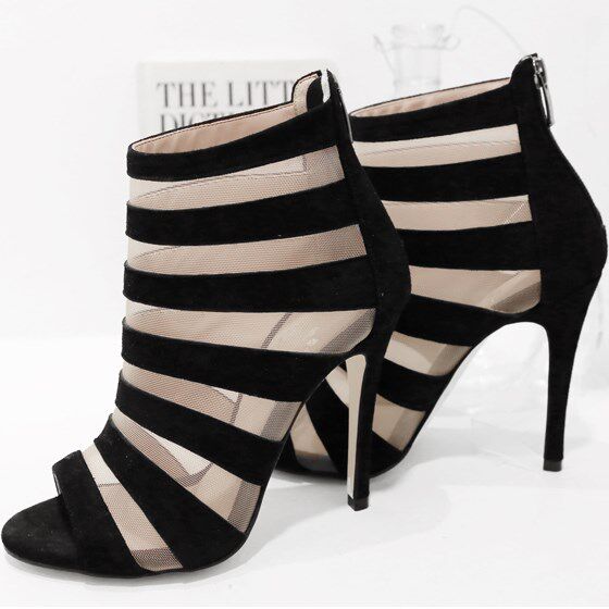 Handmade Custom Stitching Stripe in South Korea Frosted Cow Leather Open-toe Ultra Heel and Ankle Short Boots 